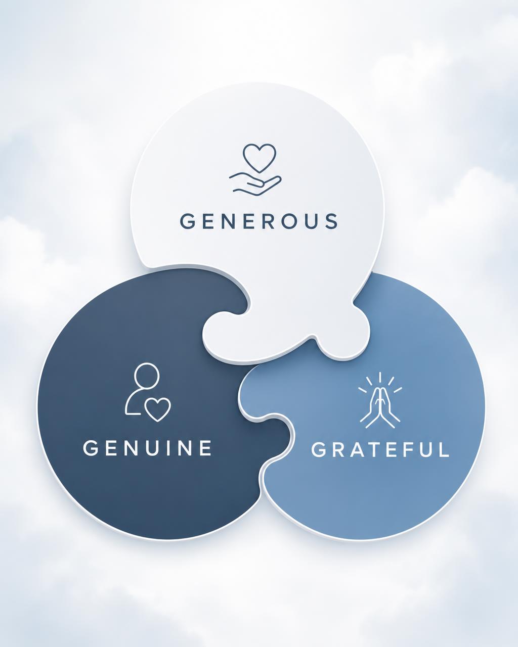 Our values: Generous, Genuine, Grateful